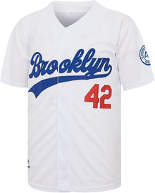 Men's 42 Legend Baseball Jerseys Button Down Jersey Hip Hop Short Sleeves