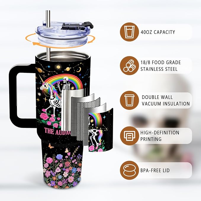 Funny Skull Tumbler 40oz, Insulated Funny Witchy Gifts for Women